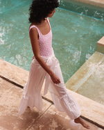 Load image into Gallery viewer, Mixed Tie Waist Eyelet Pants - Ivory