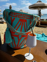 Load image into Gallery viewer, Tote Aqua/Orange Design (XL mochila)

